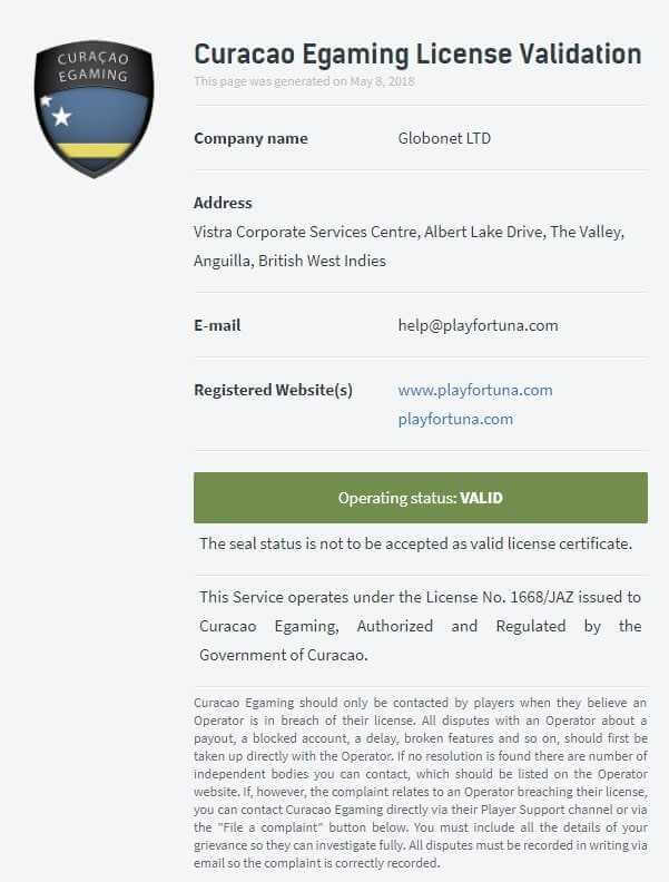 Лицензия Кюрасао от Плей Фортуны